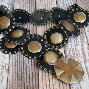 Vintage Moroccan Concho Belt Black Leather with Copper Silver